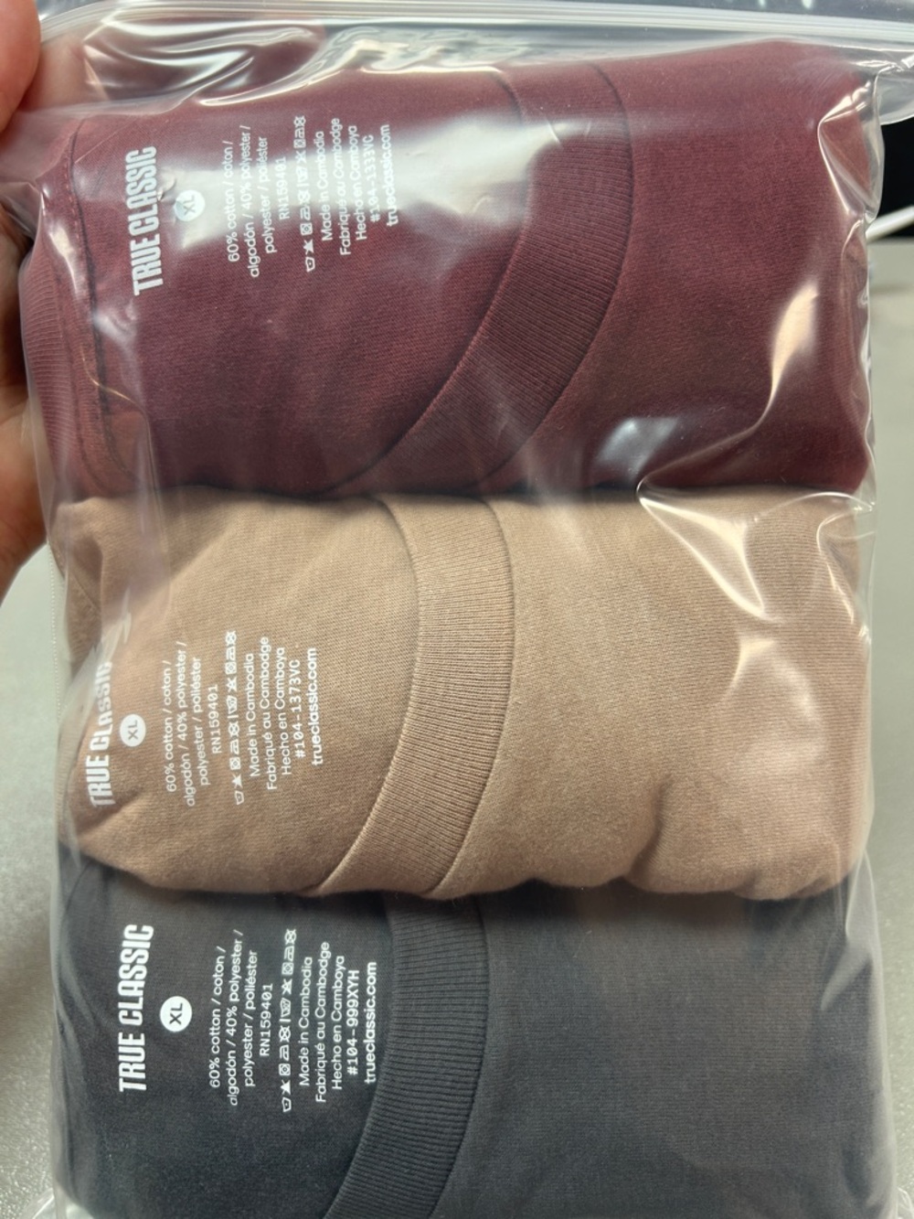 True Classic Men's 3-Pack Crewneck Tees - Burgundy, Tan, Charcoal